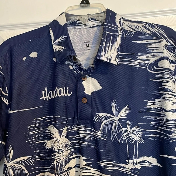 Favant Hawaii men’s blue and white Hawaiian polo shirt size medium - Picture 2 of 8